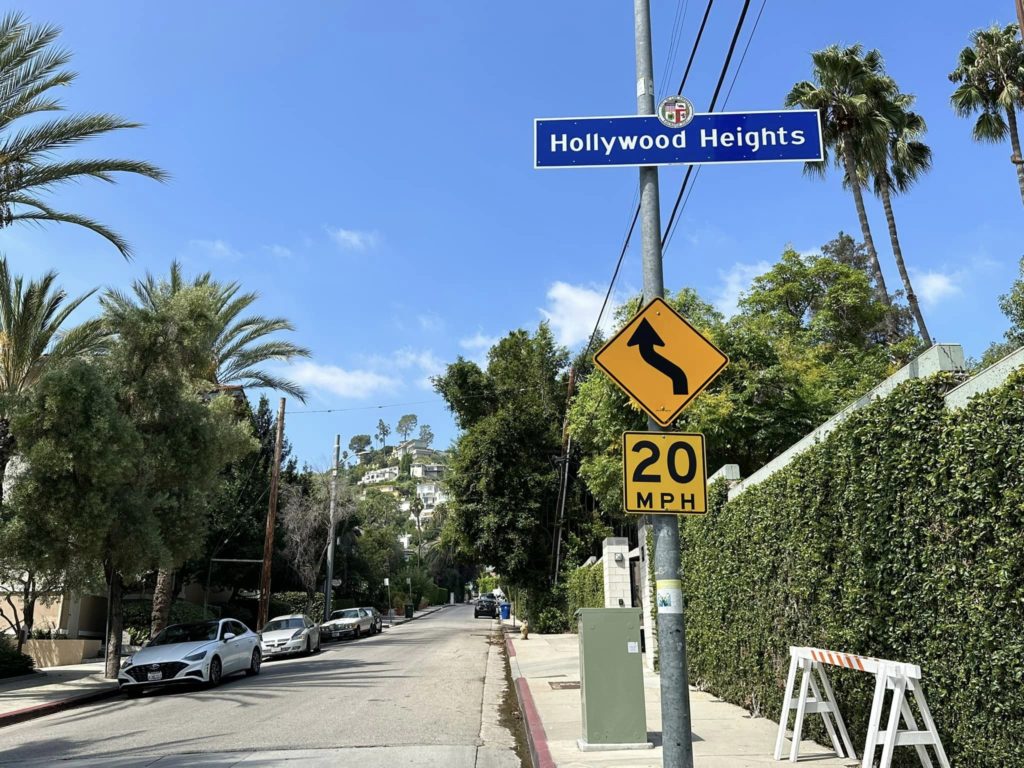 Official Hollywood Heights Los Angeles neighborhood sign at Camrose and Highland